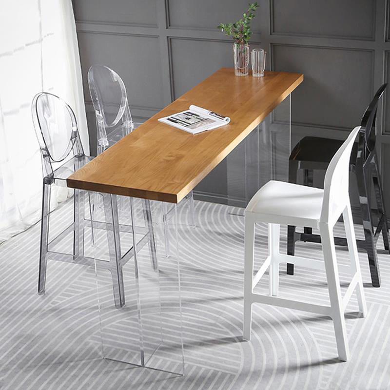Contemporary Double Pedestal Bar Dining Table Rectangle Bar Table in Acrylic and Wood Clearhalo 'Bar Furniture' 'Bar Tables' 'bar_tables' 'furn' 'furn_bar_tables' 'Furniture' 'Kitchen & Dining Furniture' 6689608