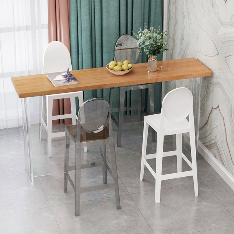 Contemporary Double Pedestal Bar Dining Table Rectangle Bar Table in Acrylic and Wood Clearhalo 'Bar Furniture' 'Bar Tables' 'bar_tables' 'furn' 'furn_bar_tables' 'Furniture' 'Kitchen & Dining Furniture' 6689609