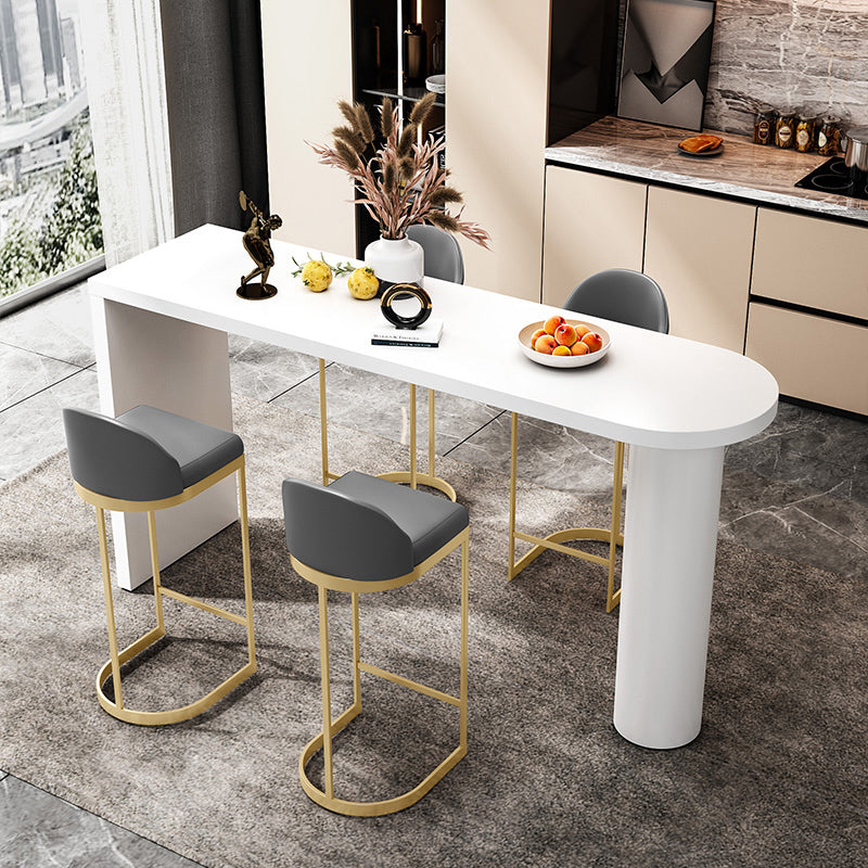 Contemporary White Double Pedestal Bar Table Wood and Iron Bar Dining Table 63"L x 15.7"W x 41.3"H Without Chairs Clearhalo 'Bar Furniture' 'Bar Tables' 'bar_tables' 'furn' 'furn_bar_tables' 'Furniture' 'Kitchen & Dining Furniture' 6689620