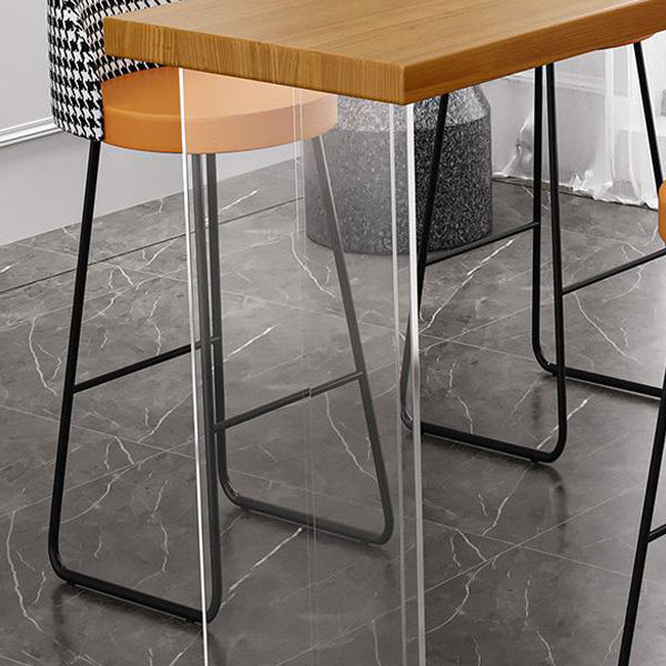 Mesa de comedor rectangular contemporánea para bar, mesa de bar de madera para interiores con pedestal doble acrílico