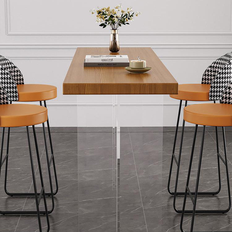 Mesa de comedor rectangular contemporánea para bar, mesa de bar de madera para interiores con pedestal doble acrílico