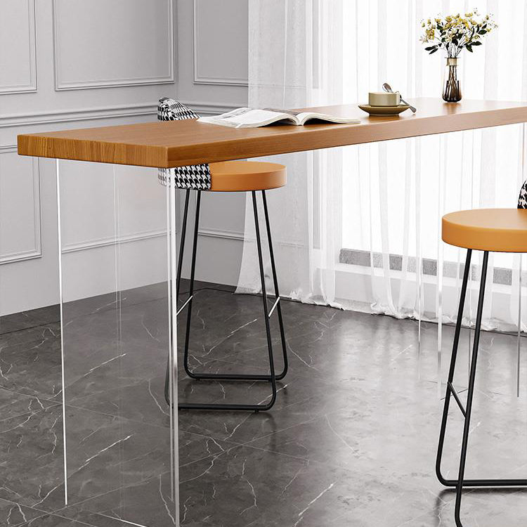 Mesa de comedor rectangular contemporánea para bar, mesa de bar de madera para interiores con pedestal doble acrílico