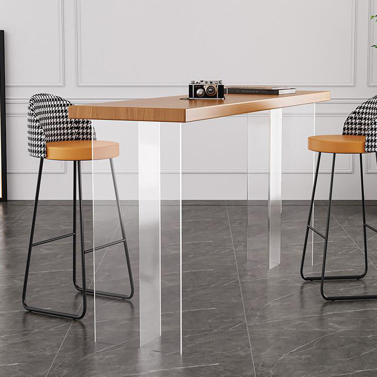 Mesa de comedor rectangular contemporánea para bar, mesa de bar de madera para interiores con pedestal doble acrílico