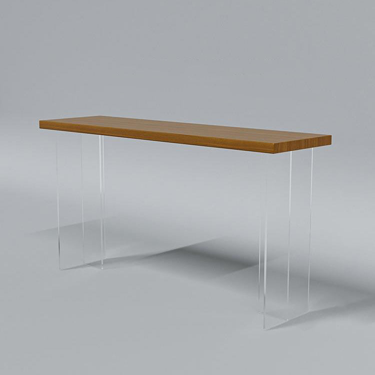 Mesa de comedor rectangular contemporánea para bar, mesa de bar de madera para interiores con pedestal doble acrílico