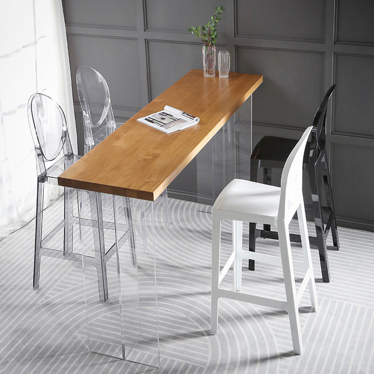 Table de bar moderne en acrylique et bois, table à hauteur de bar à double piédestal pour le salon