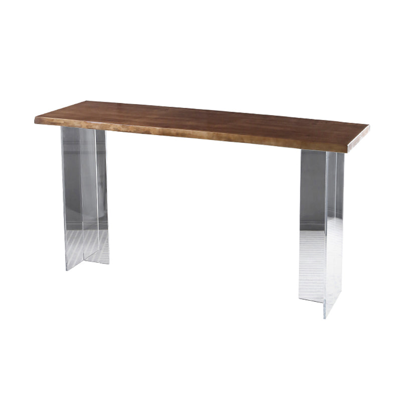 Table de bar moderne en acrylique et bois, table à hauteur de bar à double piédestal pour le salon