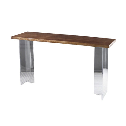 Table de bar moderne en acrylique et bois, table à hauteur de bar à double piédestal pour le salon