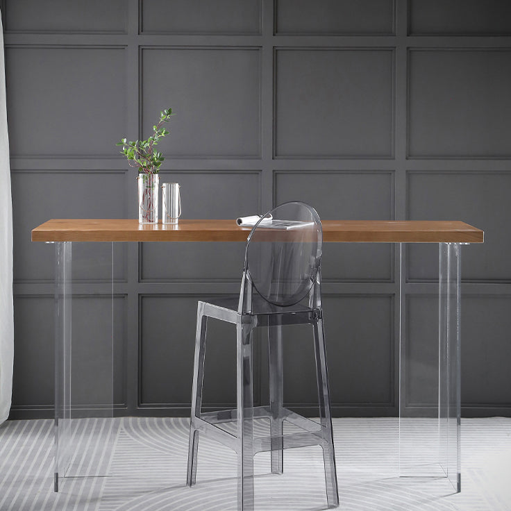 Table de bar moderne en acrylique et bois, table à hauteur de bar à double piédestal pour le salon