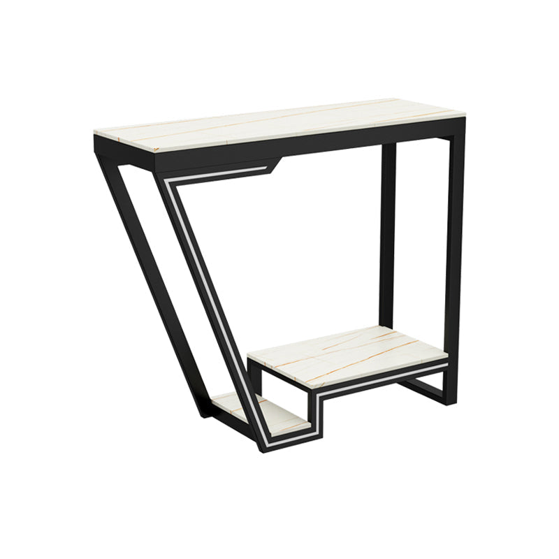 Glam Sintered Stone Bistro Bar Table Rectangle Metal Base Bar Table 47.2"L x 15.7"W x 41.3"H Black-White Without Chairs Clearhalo 'Bar Furniture' 'Bar Tables' 'bar_tables' 'furn' 'furn_bar_tables' 'Furniture' 'Kitchen & Dining Furniture' 6689792