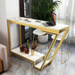Glam Sintered Stone Bistro Bar Table Rectangle Metal Base Bar Table 55.1"L x 15.7"W x 41.3"H Gold-White Without Chairs Clearhalo 'Bar Furniture' 'Bar Tables' 'bar_tables' 'furn' 'furn_bar_tables' 'Furniture' 'Kitchen & Dining Furniture' 6689794