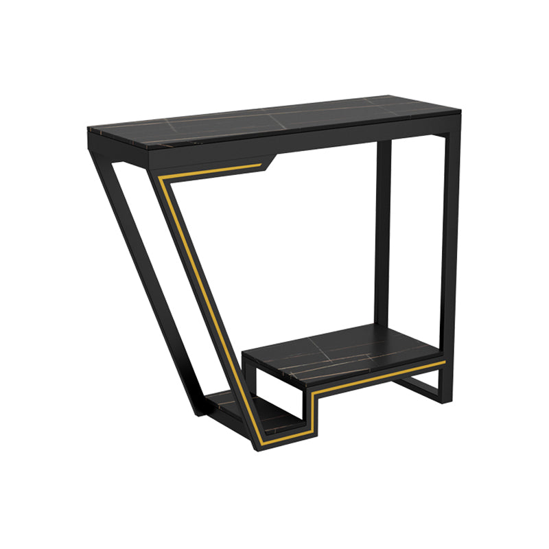 Glam Sintered Stone Bistro Bar Table Rectangle Metal Base Bar Table 47.2"L x 15.7"W x 41.3"H Black Without Chairs Clearhalo 'Bar Furniture' 'Bar Tables' 'bar_tables' 'furn' 'furn_bar_tables' 'Furniture' 'Kitchen & Dining Furniture' 6689797