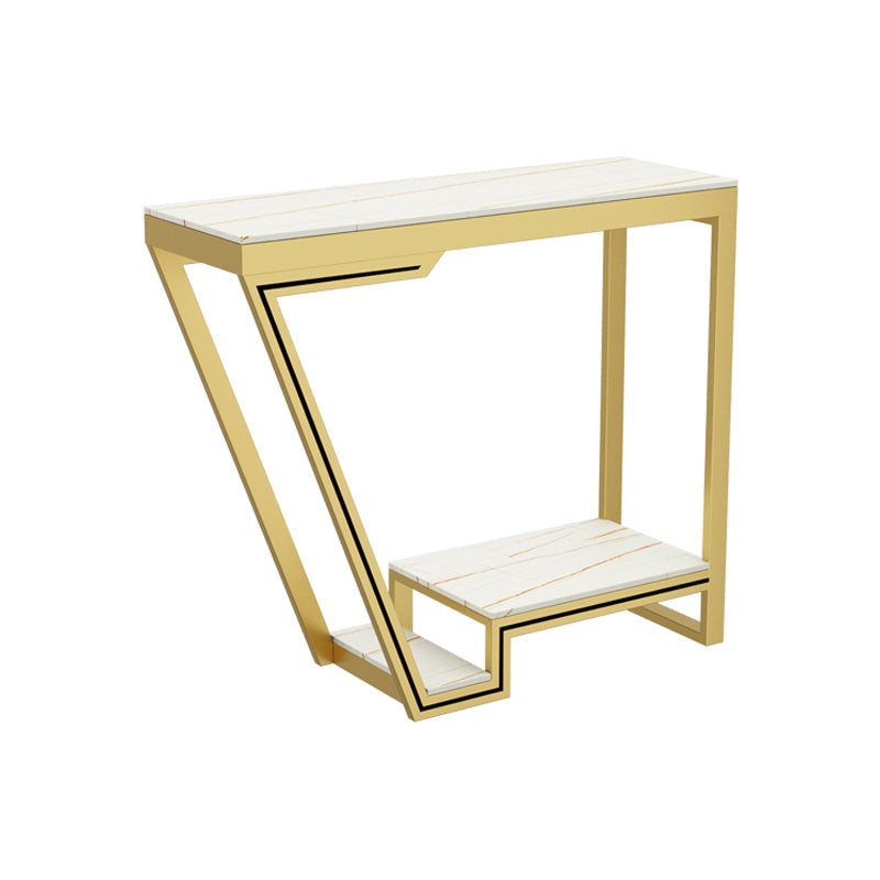 Glam Sintered Stone Bistro Bar Table Rectangle Metal Base Bar Table 47.2"L x 15.7"W x 41.3"H Gold-White Without Chairs Clearhalo 'Bar Furniture' 'Bar Tables' 'bar_tables' 'furn' 'furn_bar_tables' 'Furniture' 'Kitchen & Dining Furniture' 6689802