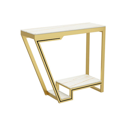 Glam Sintered Stone Bistro Bar Table Rectangle Metal Base Bar Table 47.2"L x 15.7"W x 41.3"H Gold-White Without Chairs Clearhalo 'Bar Furniture' 'Bar Tables' 'bar_tables' 'furn' 'furn_bar_tables' 'Furniture' 'Kitchen & Dining Furniture' 6689802