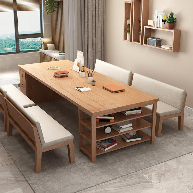 Contemporary Pine Office Desk Drawers Included Writing Desk for Office 78.7"L x 31.5"W x 29.5"H Clearhalo 'furn' 'furn_office_desk' 'Furniture' 'Office Desks' 'Office Furniture' 'office_desk' 6691611