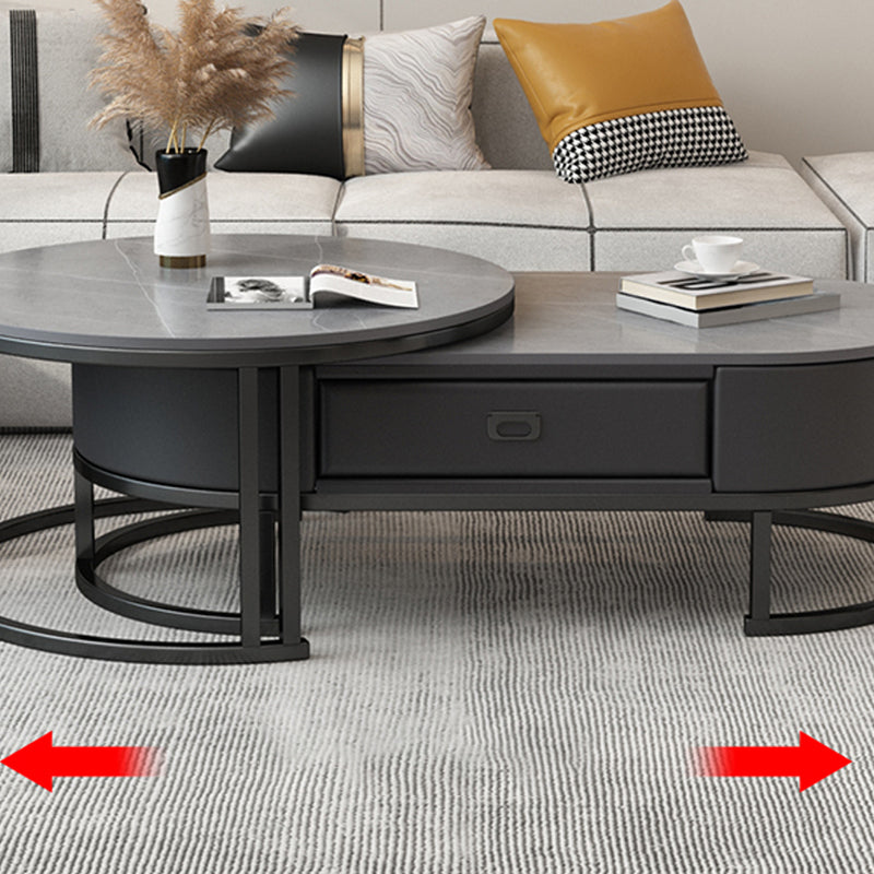 Glam Nesting Coffee Table Set Frame Round Slate Coffee Table with Drawer Clearhalo 'Coffee & Accent Tables' 'Coffee Tables' 'coffee_tables' 'furn' 'furn_coffee_tables' 'Furniture' 'Living Room Furniture' 6691783