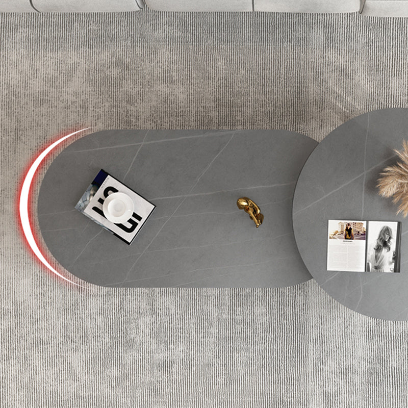 Glam Nesting Coffee Table Set Frame Round Slate Coffee Table with Drawer Clearhalo 'Coffee & Accent Tables' 'Coffee Tables' 'coffee_tables' 'furn' 'furn_coffee_tables' 'Furniture' 'Living Room Furniture' 6691784