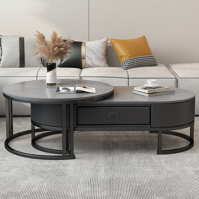 Glam Nesting Coffee Table Set Frame Round Slate Coffee Table with Drawer Clearhalo 'Coffee & Accent Tables' 'Coffee Tables' 'coffee_tables' 'furn' 'furn_coffee_tables' 'Furniture' 'Living Room Furniture' 6691787