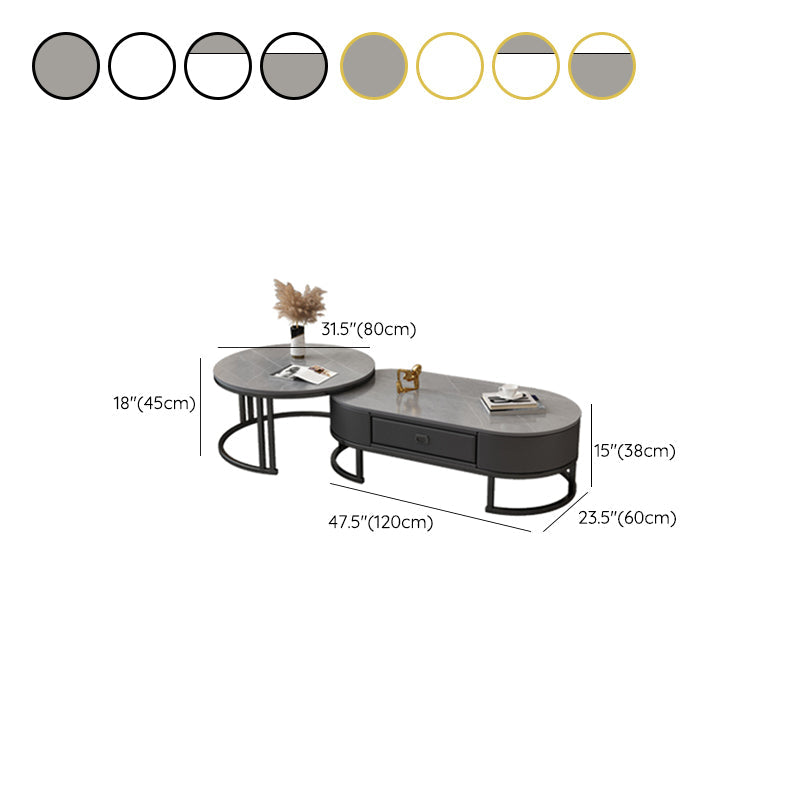 Glam Nesting Coffee Table Set Frame Round Slate Coffee Table with Drawer Clearhalo 'Coffee & Accent Tables' 'Coffee Tables' 'coffee_tables' 'furn' 'furn_coffee_tables' 'Furniture' 'Living Room Furniture' 6691794