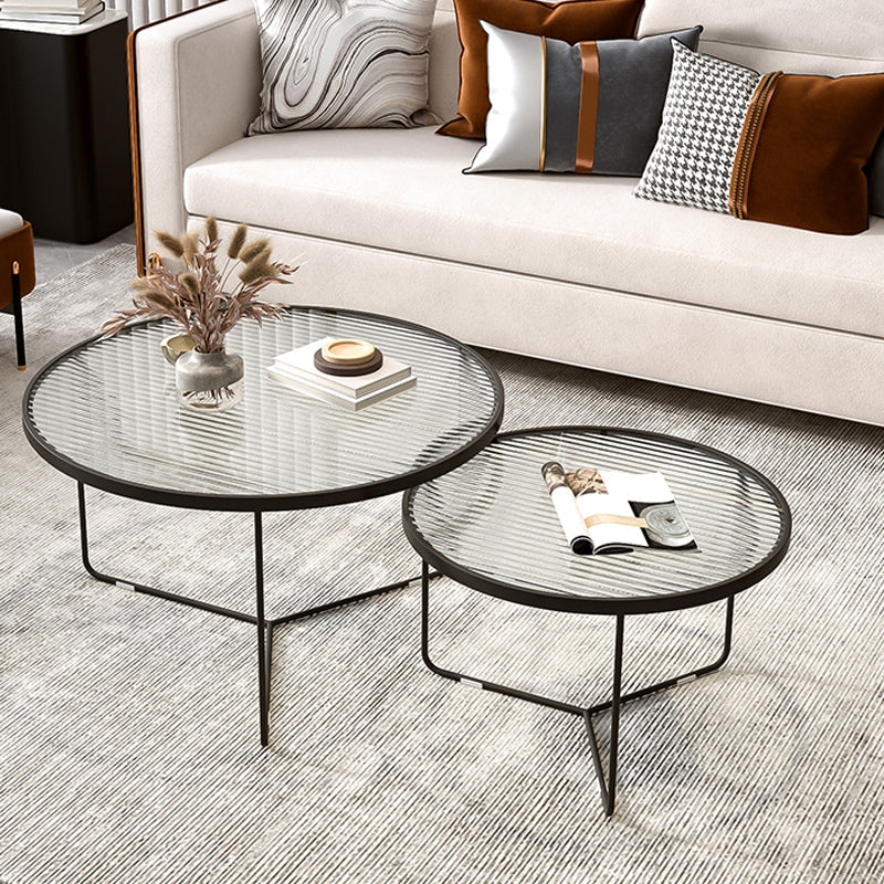 Contemporary Coffee Table Set Glass Round 2-Piece Coffee Cocktail Table Clearhalo 'Coffee & Accent Tables' 'Coffee Tables' 'coffee_tables' 'furn' 'furn_coffee_tables' 'Furniture' 'Living Room Furniture' 6691797