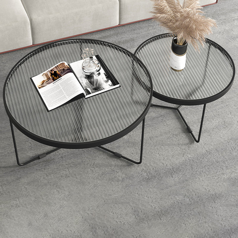 Contemporary Coffee Table Set Glass Round 2-Piece Coffee Cocktail Table Clearhalo 'Coffee & Accent Tables' 'Coffee Tables' 'coffee_tables' 'furn' 'furn_coffee_tables' 'Furniture' 'Living Room Furniture' 6691798