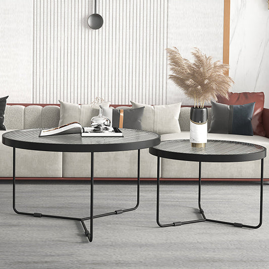 Contemporary Coffee Table Set Glass Round 2-Piece Coffee Cocktail Table Clearhalo 'Coffee & Accent Tables' 'Coffee Tables' 'coffee_tables' 'furn' 'furn_coffee_tables' 'Furniture' 'Living Room Furniture' 6691799