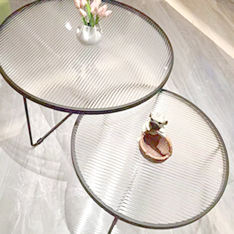 Contemporary Coffee Table Set Glass Round 2-Piece Coffee Cocktail Table Clearhalo 'Coffee & Accent Tables' 'Coffee Tables' 'coffee_tables' 'furn' 'furn_coffee_tables' 'Furniture' 'Living Room Furniture' 6691802