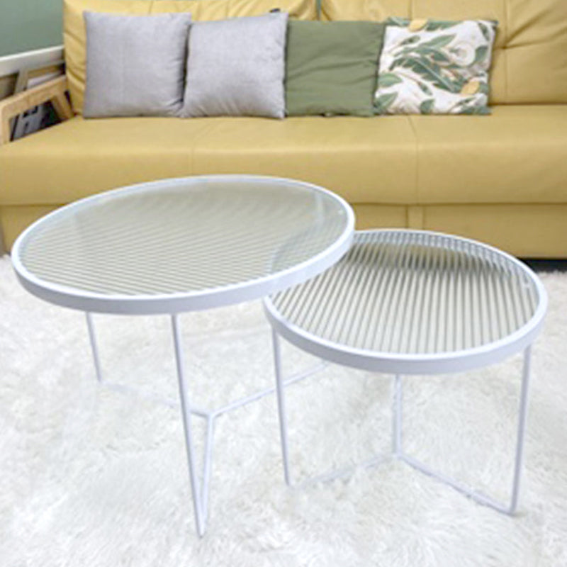 Contemporary Coffee Table Set Glass Round 2-Piece Coffee Cocktail Table Clearhalo 'Coffee & Accent Tables' 'Coffee Tables' 'coffee_tables' 'furn' 'furn_coffee_tables' 'Furniture' 'Living Room Furniture' 6691807