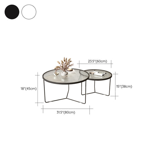 Contemporary Coffee Table Set Glass Round 2-Piece Coffee Cocktail Table Clearhalo 'Coffee & Accent Tables' 'Coffee Tables' 'coffee_tables' 'furn' 'furn_coffee_tables' 'Furniture' 'Living Room Furniture' 6691810