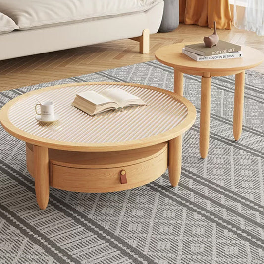 Contemporary Coffee Table Set Round Coffee Cocktail Table with Drawer