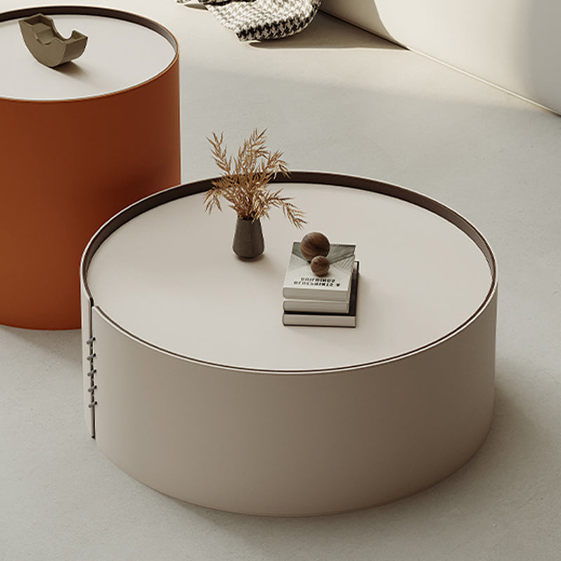Contemporary Coffee Table Round Slate Drum Coffee Cocktail Table