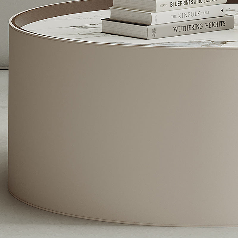 Contemporary Coffee Table Round Slate Drum Coffee Cocktail Table