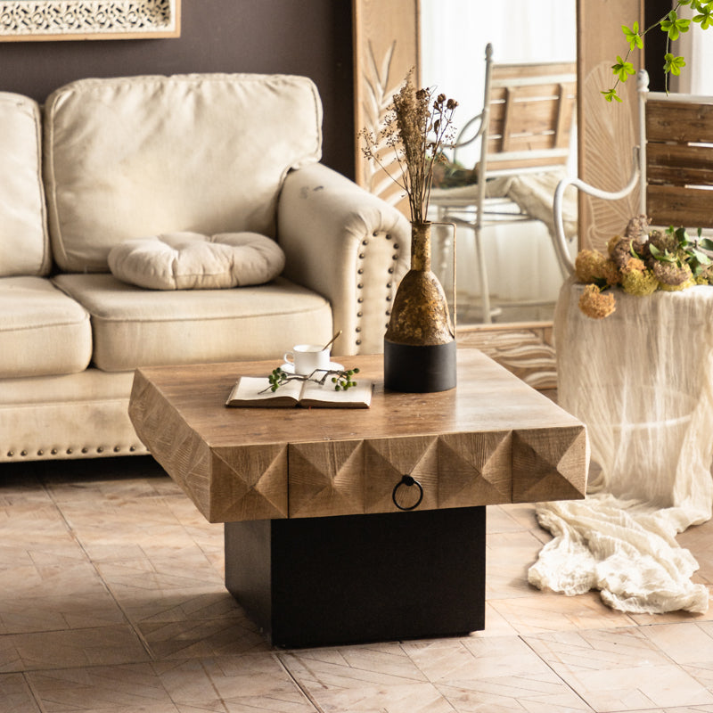 17"H Contemporary Coffee Table Solid Wood Pedestal Coffee Cocktail Table Clearhalo 'Coffee & Accent Tables' 'Coffee Tables' 'coffee_tables' 'furn' 'furn_coffee_tables' 'Furniture' 'Living Room Furniture' 6691917