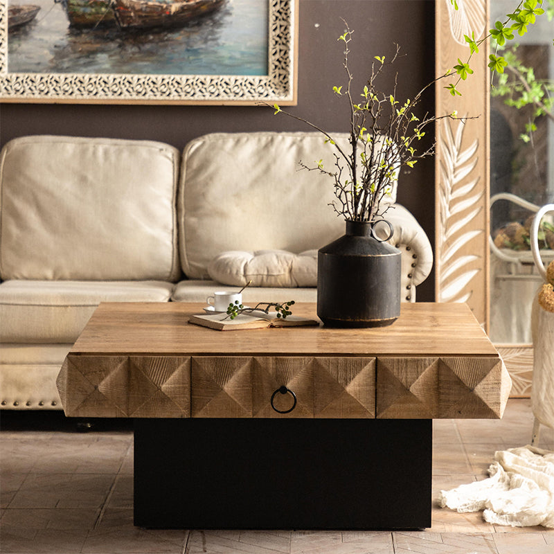 17"H Contemporary Coffee Table Solid Wood Pedestal Coffee Cocktail Table Clearhalo 'Coffee & Accent Tables' 'Coffee Tables' 'coffee_tables' 'furn' 'furn_coffee_tables' 'Furniture' 'Living Room Furniture' 6691918