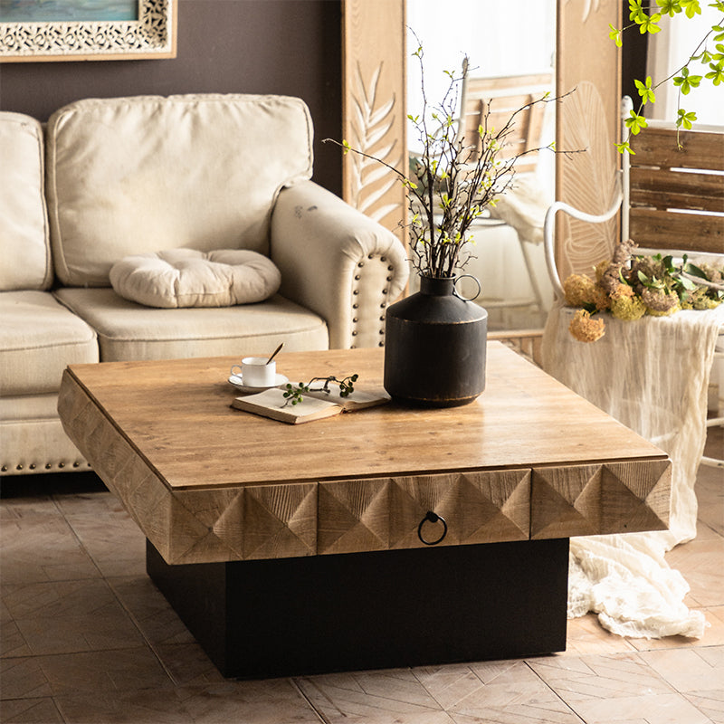 17"H Contemporary Coffee Table Solid Wood Pedestal Coffee Cocktail Table Clearhalo 'Coffee & Accent Tables' 'Coffee Tables' 'coffee_tables' 'furn' 'furn_coffee_tables' 'Furniture' 'Living Room Furniture' 6691919