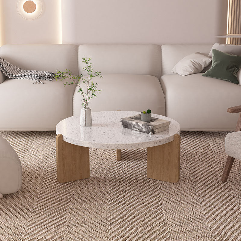 14-inch moderne salontafel met 3 poten, ronde witte koffiecocktailtafel