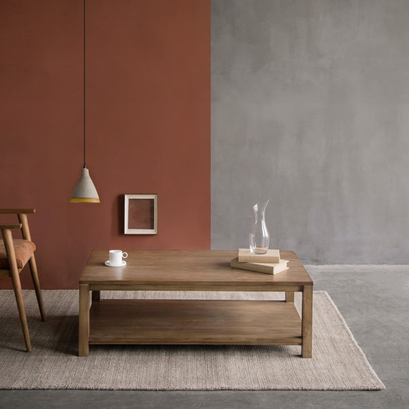 17"H moderner Couchtisch aus massivem Holz, Kaffee-Cocktailtisch mit Stauraum
