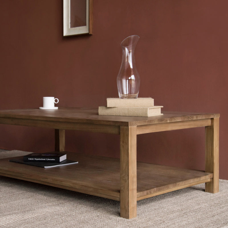 17"H moderner Couchtisch aus massivem Holz, Kaffee-Cocktailtisch mit Stauraum