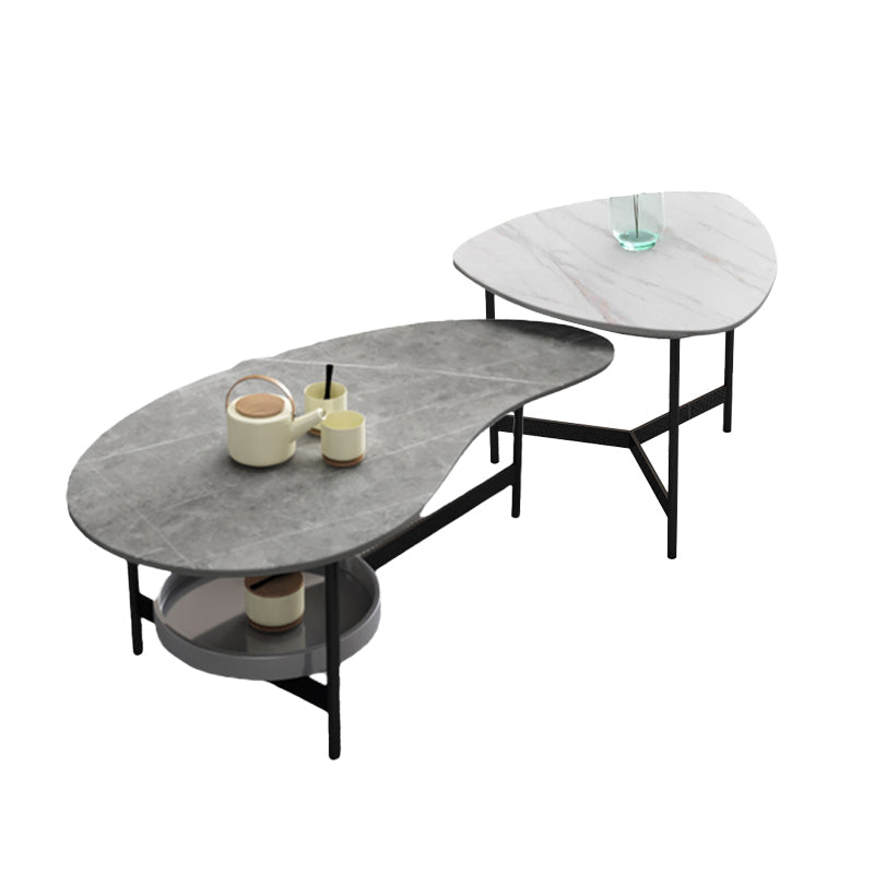 Modern Slate Bunching Tables Free-Form Coffee Table Set with 3 Legs 43"L x 24"W x 16"H + 22"L x 22"W x 20"H Grey Clearhalo 'Coffee & Accent Tables' 'Coffee Tables' 'coffee_tables' 'furn' 'furn_coffee_tables' 'Furniture' 'Living Room Furniture' 6692006