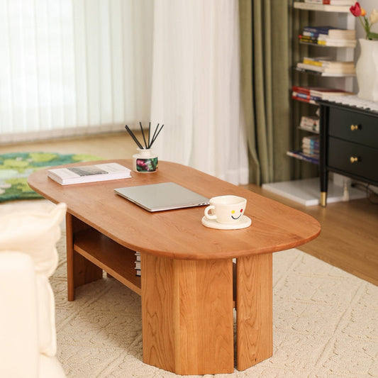 Mesa de café contemporánea de 23 "de ancho mesa de café de madera maciza con almacenamiento