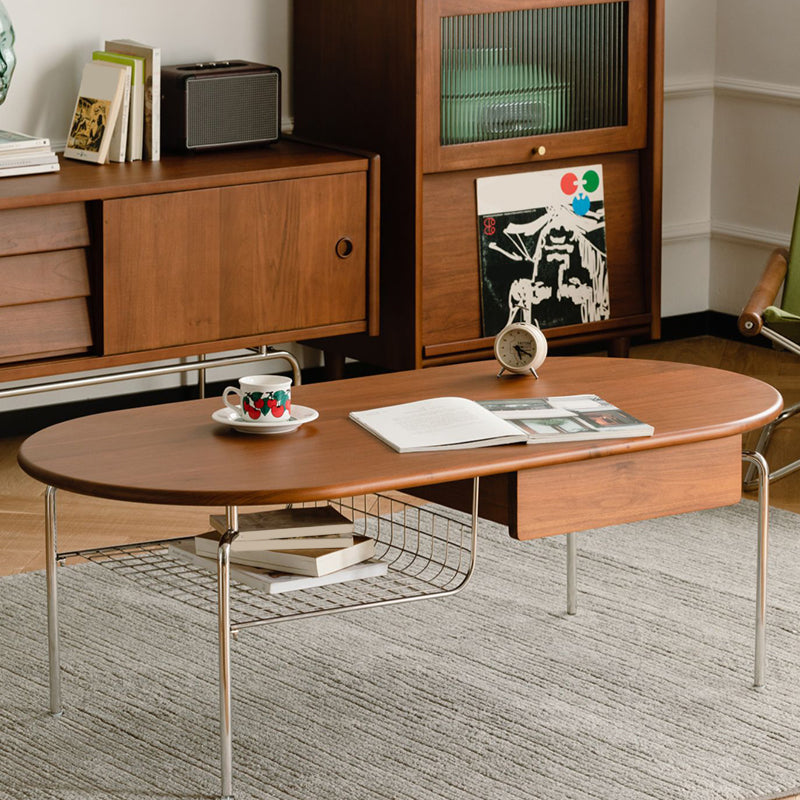 23" Wide Contemporary Coffee Table Oval Coffee Cocktail Table with Storage