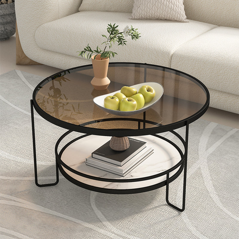 Round Tropical Single Coffee Table No Distressing Glass Coffee Table with 3 Legs Tan Black Clearhalo 'Coffee & Accent Tables' 'Coffee Tables' 'coffee_tables' 'furn' 'furn_coffee_tables' 'Furniture' 'Living Room Furniture' 6692195