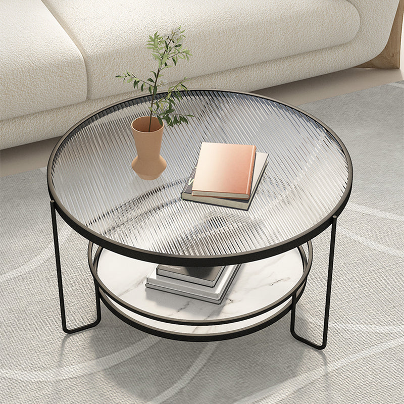 Round Tropical Single Coffee Table No Distressing Glass Coffee Table with 3 Legs White Black Clearhalo 'Coffee & Accent Tables' 'Coffee Tables' 'coffee_tables' 'furn' 'furn_coffee_tables' 'Furniture' 'Living Room Furniture' 6692196