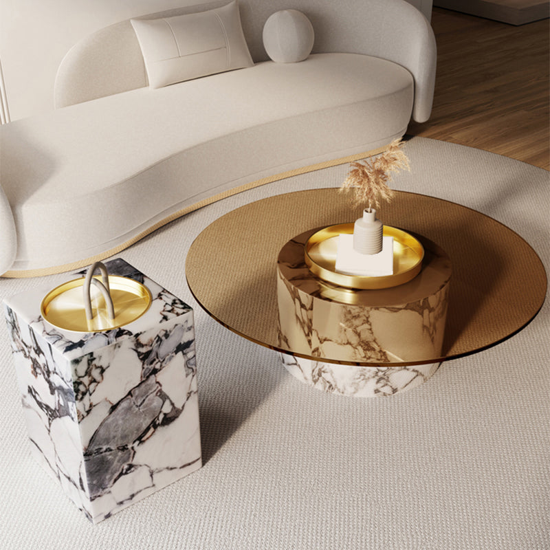 Round No Distressing Coffee Table Glass Pedestal Tropical Single Coffee Table Clearhalo 'Coffee & Accent Tables' 'Coffee Tables' 'coffee_tables' 'furn' 'furn_coffee_tables' 'Furniture' 'Living Room Furniture' 6692209