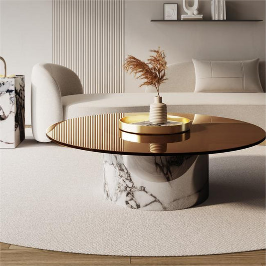 Round No Distressing Coffee Table Glass Pedestal Tropical Single Coffee Table Clearhalo 'Coffee & Accent Tables' 'Coffee Tables' 'coffee_tables' 'furn' 'furn_coffee_tables' 'Furniture' 'Living Room Furniture' 6692210