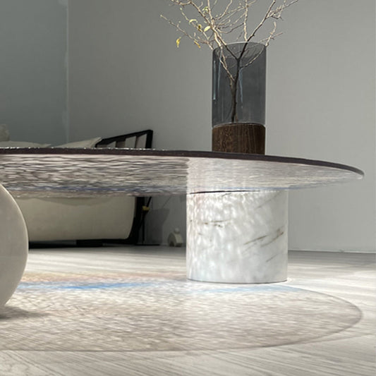 Round No Distressing Coffee Table Glass Tropical Single Coffee Table with 2 Legs Clearhalo 'Coffee & Accent Tables' 'Coffee Tables' 'coffee_tables' 'furn' 'furn_coffee_tables' 'Furniture' 'Living Room Furniture' 6692224