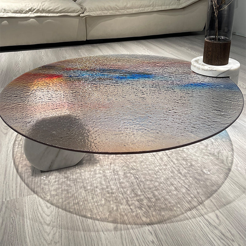 Round No Distressing Coffee Table Glass Tropical Single Coffee Table with 2 Legs 39.5"L x 39.5"W x 10"H Clearhalo 'Coffee & Accent Tables' 'Coffee Tables' 'coffee_tables' 'furn' 'furn_coffee_tables' 'Furniture' 'Living Room Furniture' 6692227