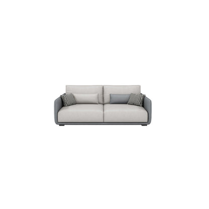 Modern White Pillows Square Arm Living Room Faux Leather Seating