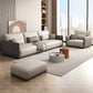 Modern White Pillows Square Arm Living Room Faux Leather Seating