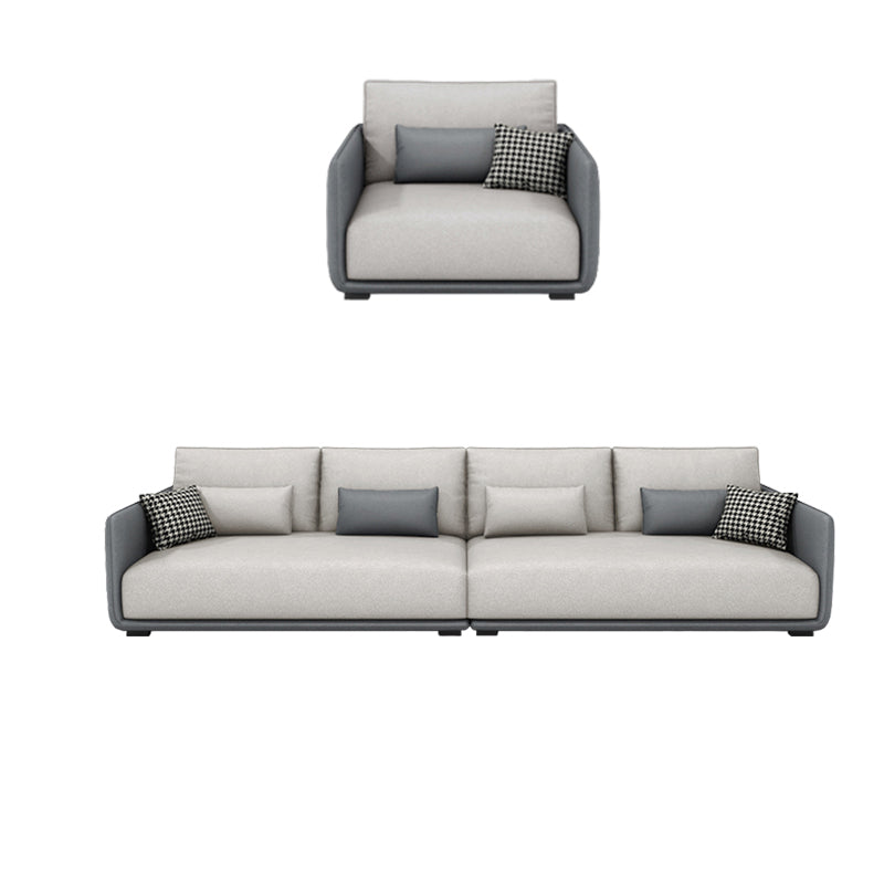 Modern White Pillows Square Arm Living Room Faux Leather Seating