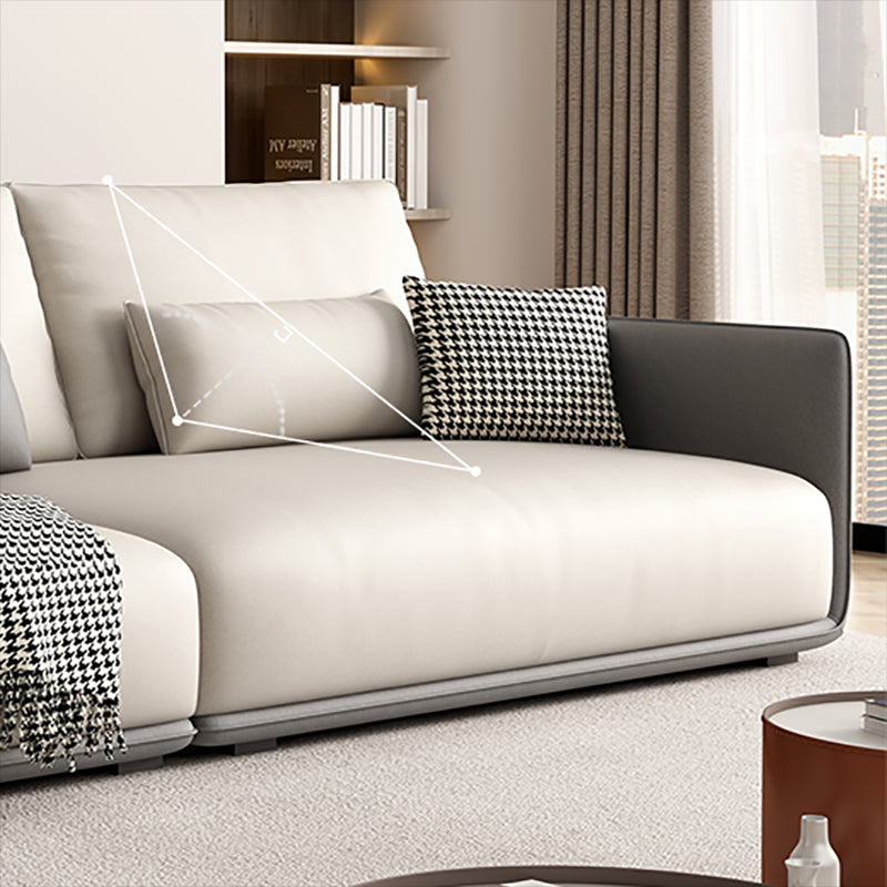 Modern White Pillows Square Arm Living Room Faux Leather Seating